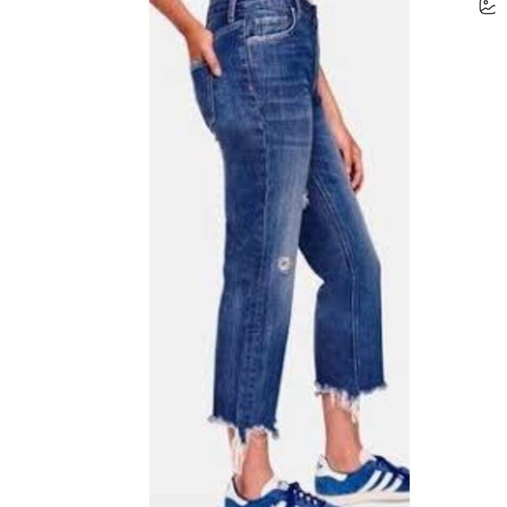 Free People We The Free Button Fly Distressed Raw Hem Cropped Jeans  28 G-4